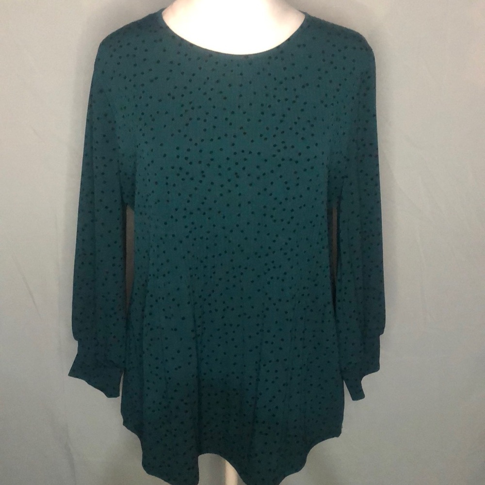 Adrianna Papell Ribbed Polka Dot Women’s Long Sleeve Comfortable Blouse Size M